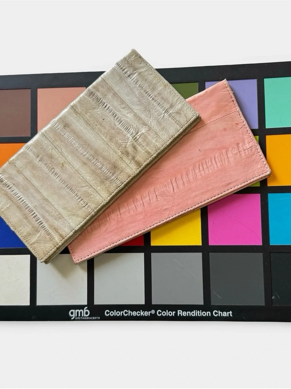Lot 2 Vintage Eel Skin Long Billfold Wallet Pink Taupe 1980s Checkbook Cover